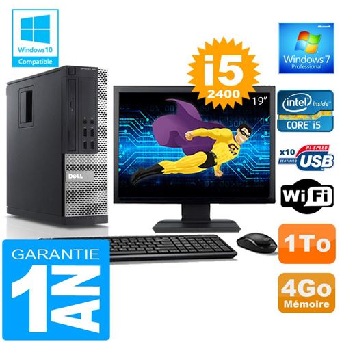 Pc dell 990 sff core i5-2400 ram 4go disque 1 to wifi w7 ecran 19'