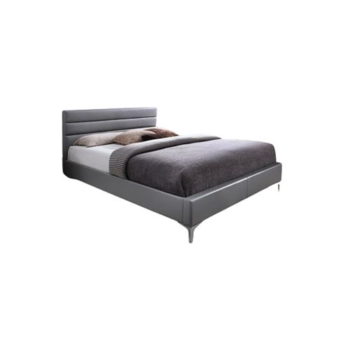Lit THOMAS 160x200 cm en simili cuir, coloris gris, sommier inclus