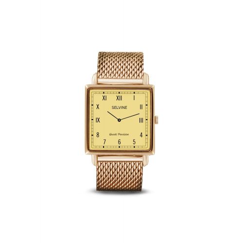 Montre Femme Selvine Cadran 28 mm En Alliage Jaune Et Bracelet Doré En Maille Milanaise SOLY17