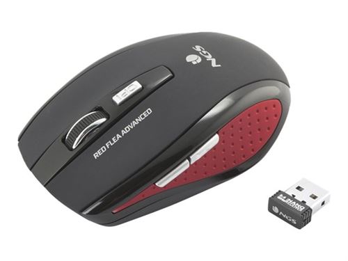 NGS Red Flea Advanced - Souris - pour droitiers - optique - 5 boutons - sans fil - 2.4 GHz - récepteur sans fil USB - noir, rouge