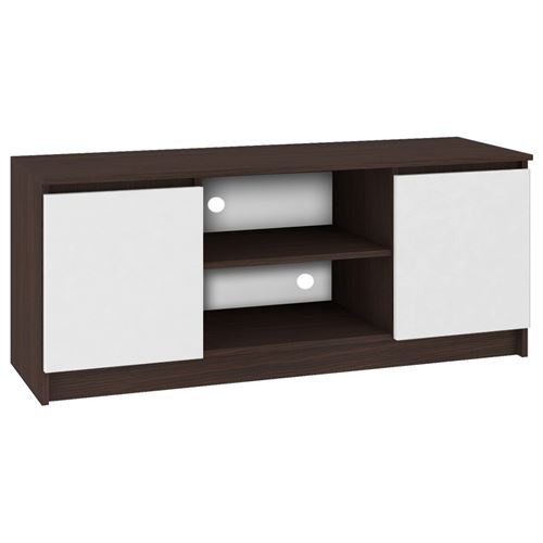 DUSK | Meuble bas TV contemporain salon/séjour 140x55x40 cm | 2 niches + 2 portes | Rangement matériel audio/video/gaming | Wenge/Blanc