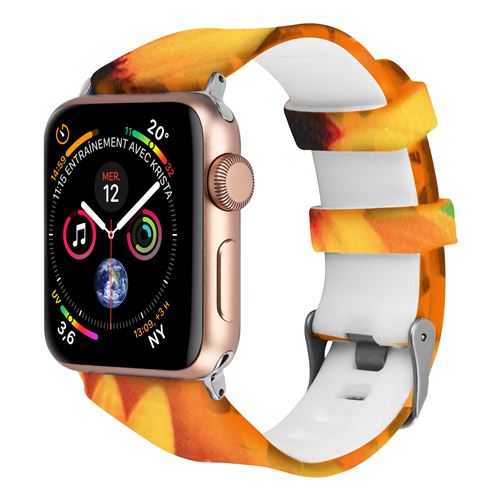 Bracelet Apple Watch 42 et 44 mm Motif Tournesol en Silicone
