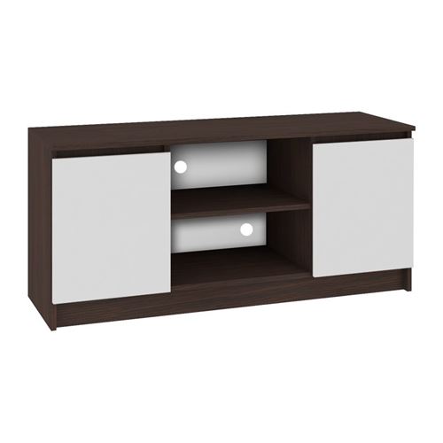 DUSK | Meuble bas TV contemporain salon/séjour 120x55x40 cm | 2 niches + 2 portes | Rangement matériel audio/video/gaming | Wenge/Blanc