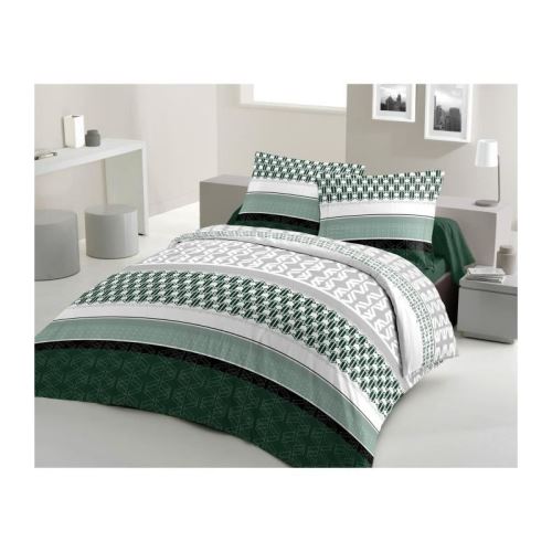 LOVELY HOME Parure de couette Coton BOOGIE - Vert Sapin - 200x200 cm