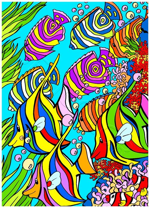 Tableau à colorier banc de poissons