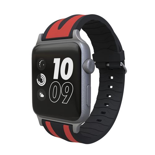 Bracelet en silicone double rayure flexible noir/rouge pour votre Apple Watch Series 4 44mm/Series 3/2/1 42mm