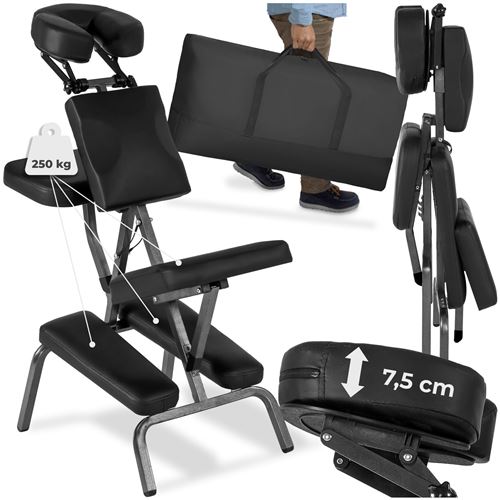 TECTAKE Chaise de Massage pliante Rembourrage ?pais Noir + Sac de Transport
