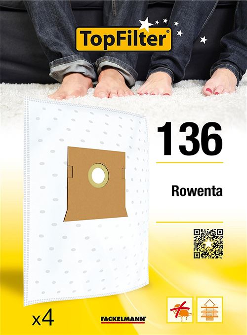 TopFilter 136, 4 sacs aspirateur pour Rowenta boîte de sacs d'aspiration en non-tissé, 4 sacs à poussière (30 x 26 x 0,1 cm)
