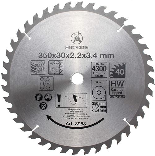 Kraftmann 3958 | Lame de scie circulaire en métal dur | Ø 350 x 30 x 3,4 mm | 40 dents