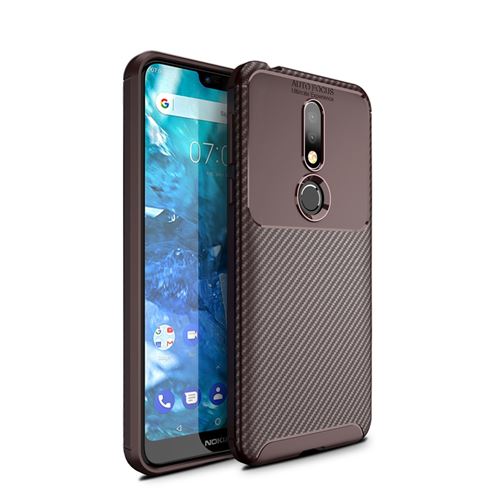 Coque en TPU en fibre de carbone anti-chute marron pour votre Nokia 7.1