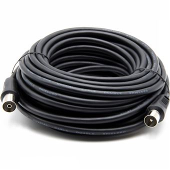 Câble Antenne TV Coaxial 75 Ohm - 2,5 M, Mâle/mâle, Noir, Pour TV, Décodeur, Radio - 2