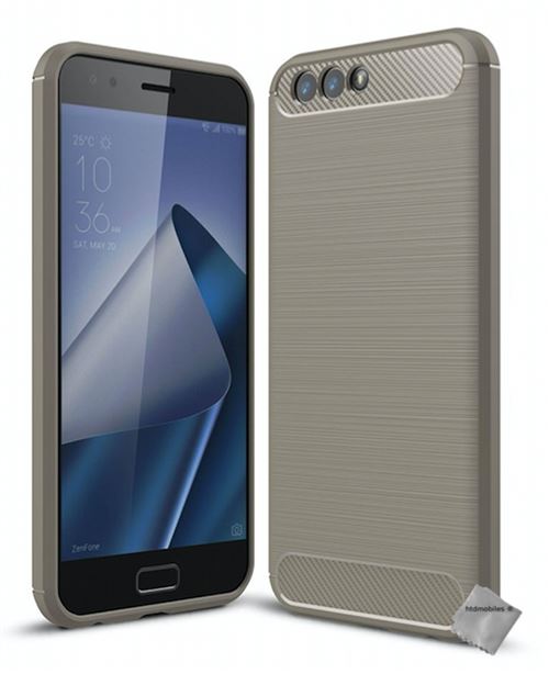 Housse etui coque silicone gel carbone pour Asus Zenfone 4 ZE554KL avec verre trempe - GRIS