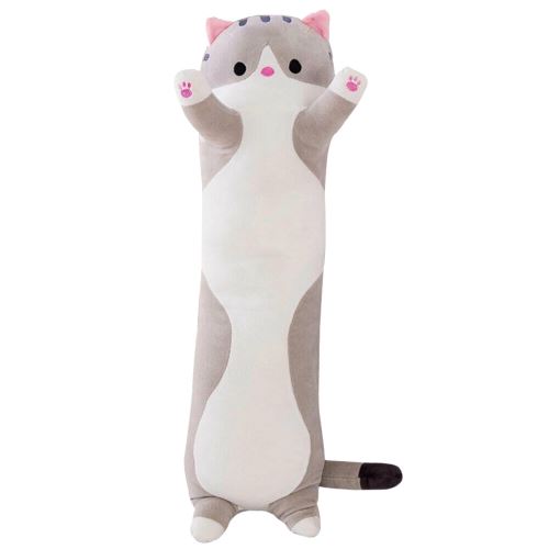 Longue De Chat Mignon Coton En Peluche Poupée Peluche Peluche 90Cm Confort Oreiller Dormir Gris MK7828