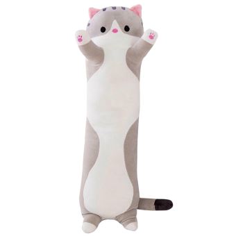 Longue De Chat Mignon Coton En Peluche Poupee Peluche Peluche 90cm Confort Oreiller Dormir Gris Mk78 Animal En Peluche A La Fnac