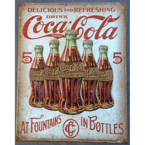 plaque coca cola 5 bouteilles retro tole pub deco bar diner