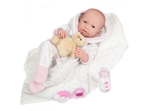 Berenguer - All-Vinyl La Newborn Doll in white/pink outfit and blanket. REAL GIRL!
