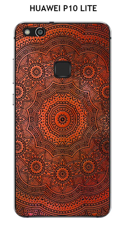 Coque HUAWEI P10 LITE design Mandala rosace Orange & Noir