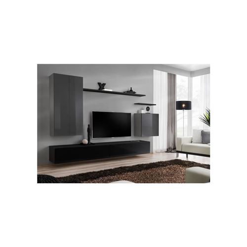 Ensemble meuble salon SWITCH II design, coloris gris et noir brillant.