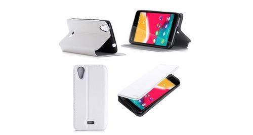 Wiko Rainbow Jam blanc luxe Cuir stand