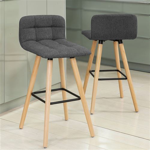 SoBuy® 2X FST50-DG Lot de 2 Tabourets de Bar Cuisine avec Dossier et Repose-Pieds Haute qualité