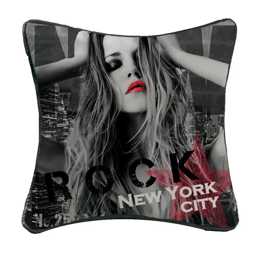 Coussin passepoil 40 x 40 cm microfibre imprimee diva des. place Rouge