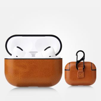 Coque Etui en cuir antichoc avec boucle en métal pour Apple AirPods Pro - Brun - 1