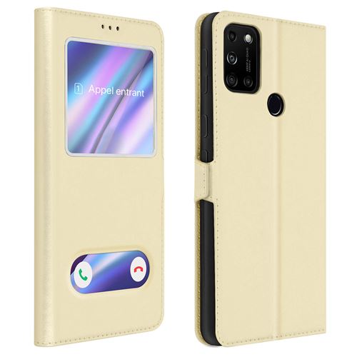 Housse pour Wiko View 5 / 5 Plus Protection intégrale Double Fenêtre Support Vidéo doré