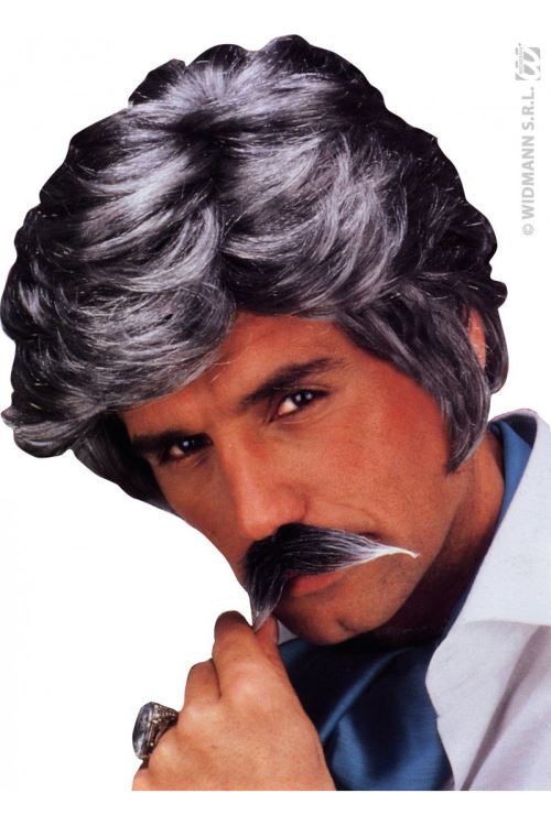 Perruque Play Boy Avec Moustaches Grises - Gris