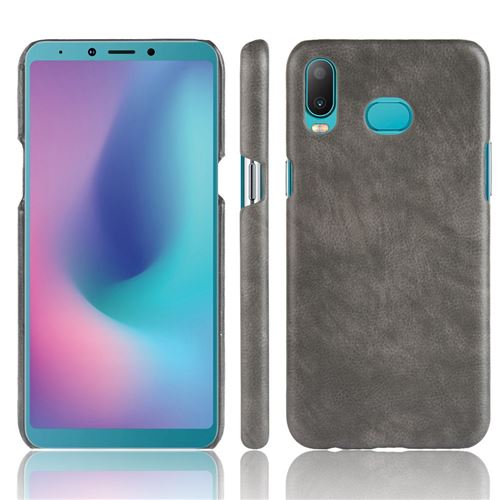 Etui en PU litchi enduit gris pour votre Samsung Galaxy A6s