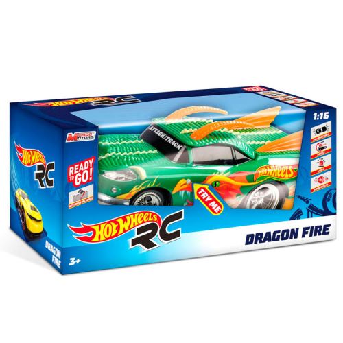 HOT WHEELS - mondo R/C Hot Wheels Dragon cm.30 –  Lumières et Effets sonores – Hard Body – Vitesse 15 km/h – Fonctionne avec : 6 Piles AA incluses
