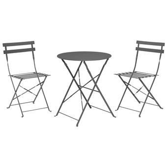 Set table + 2 chaises de jardin pliable en métal gris - 1