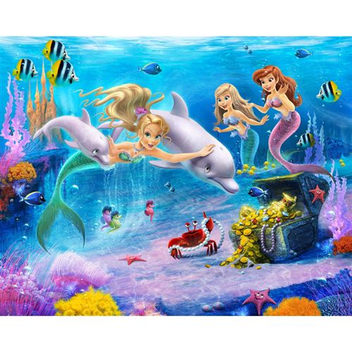 WALLTASTIC Papier peint Walltastic Sirènes, dauphins et poissons multicolores - 305x244cm