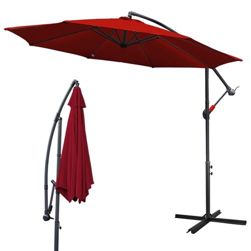 Ø300cm Parasol LED Solaire Marché Parapluie Cantilever Parapluie de jardin,rouge