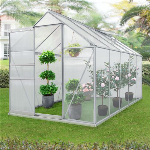Serre de jardin 16,9m² anthracite en polycarbonate 4mm + embase Green  Protect
