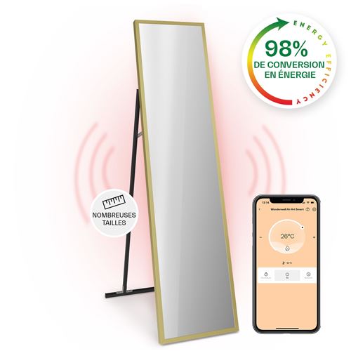 Radiateur infrarouge - Klarstein La Palma 900 - Miroir chauffant - 40x160cm - 900W - Connecté - Or