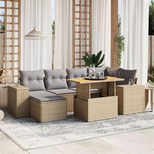 Non Communiqué Beige Vidaxl Salon De Jardin Avec Coussins 7 Pcs, Canapés De Terrasse, Ensemble De Meubles De Patio, Mobilier D'extérieur, 3275929