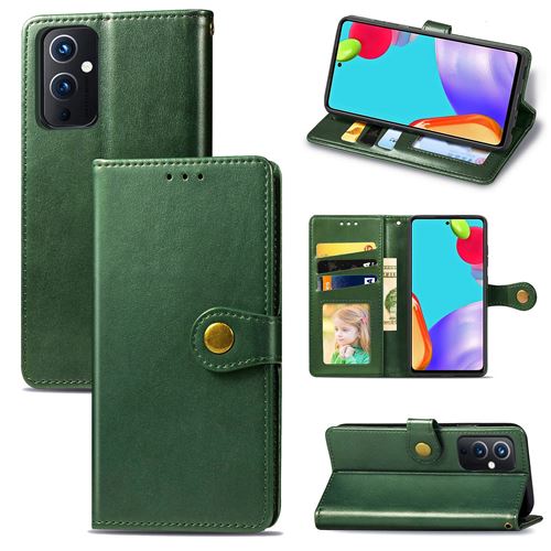 MPFRANCE Housse pour OnePlus 9 Vert [Porte Carte, etui portefeuille, boucle]