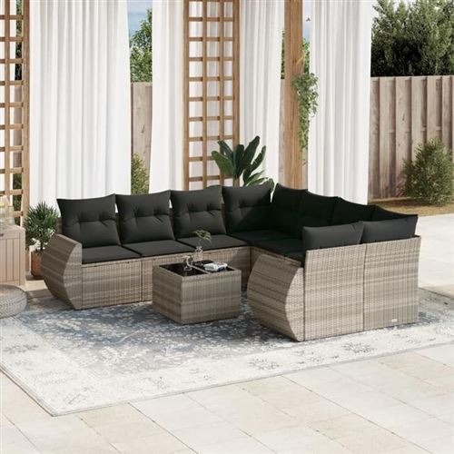Vidaxl Gris/Clair Ensemble Salon De Jardin 9 Pcs - Image 2