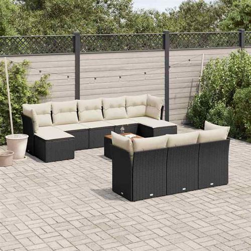 VIDAXL  Salon De Jardin 11 Pcs Avec Coussins Noir R&eacute;sine Tress&eacute;e