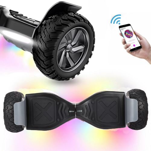 Overboard Hummer Tout Terrain de 8,5, 700W, LED et Bluetooth, Équilibrage Automatique, Noir