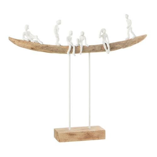 Non Communiqué Statuette Déco En Bois "Personnage Sur Banc" 47Cm Naturel