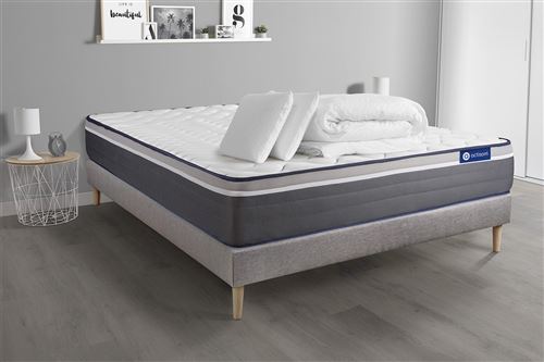 ACTISOM Pack sommier kit matelas m&eacute;moire de forme 140x190 gris complet