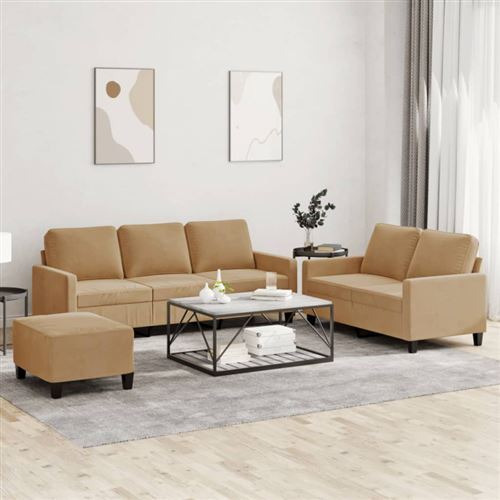 Non Communiqué Marron Ensemble De Canapés 3 Pcs Avec Coussins Velours