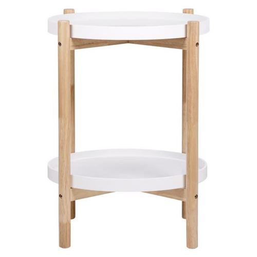 Chevet 2 etageres - En mdf laque blanc et pieds en bois - ASTRA