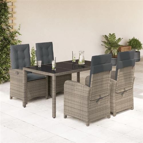Vidaxl Gris Ensemble À Manger De Jardin 5 Pcs - Résine Tressée - Image 2