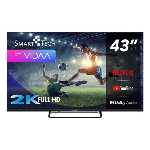 SMART TECH TV LED Full HD 43 Pouces (109cm) 43FV02V Smart TV VIDAA Molotov, Netflix, Prime Video, Youtube, Plex 3xHDMI 2xUSB Mode Hotel