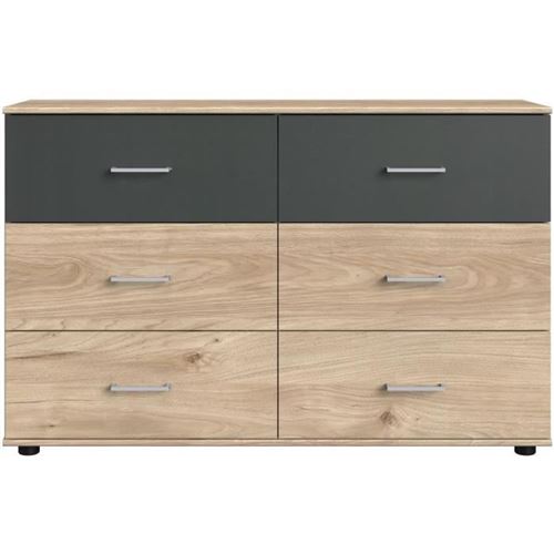 Commode - RHODES - 6 tiroirs - Chene Hickory et gris - 130 x 41 x 83 cm -