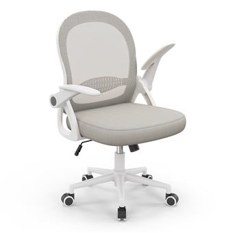 Chaise de bureau BIGZZIA, Fauteuil avec housse en maille respirante, Accoudoirs rabattables & réglable en hauteur (88-98)cm, Gris - 1
