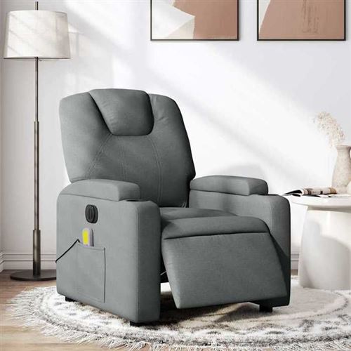 Vidaxl Gris Fauteuil De Massage, Relaxation Électrique Réglable Tissu Foncé - Image 2