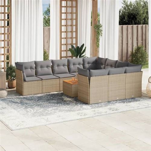 Vidaxl Beige Salon De Jardin 11 Pcs Avec Coussins - Mélange - Image 3